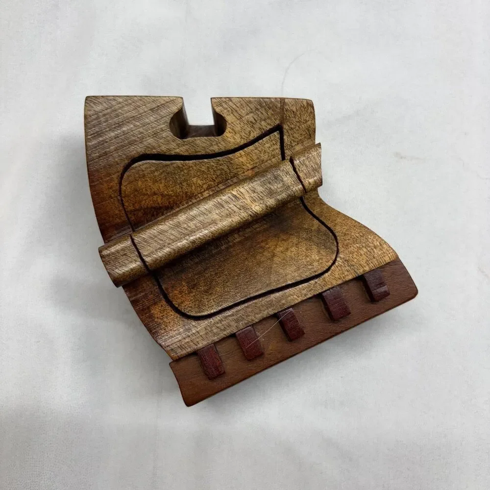 Vintage Wooden Piano / Accordion Secret Puzzle Trinket Box Multi color small